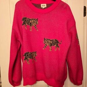 BiBi Vibrant Pink Sweater with Tiger Design